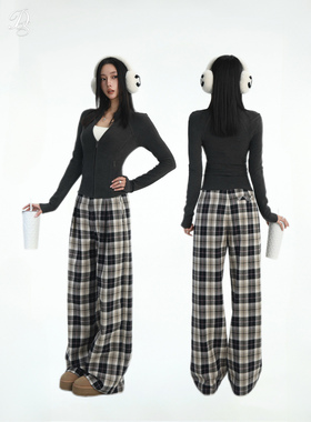 限量Dailyshero*Check Melody美高生——100棉%黑咖格纹裤