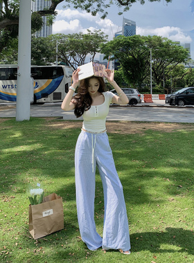 【oxygen汽水条纹】追了三期的！棉麻ins博主裤拼蕾丝