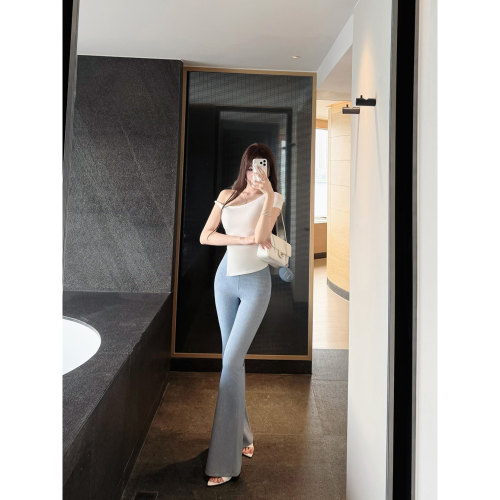 Dailyshero仿牛仔【45°翘臀】进口花纱色调美的很震撼开叉微喇裤