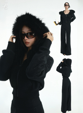 限量Dailyshero*Leisure week450g银狐绒版！貉子毛外套&碎钻卫裤