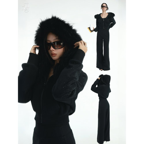 限量Dailyshero*Leisure week450g银狐绒版！貉子毛外套&碎钻卫裤