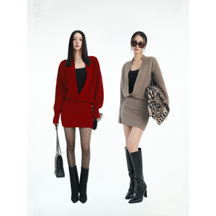 限量Dailyshero*waffle静奢裙——100%棉羊毛大v领毛织连衣裙