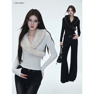 Dailyshero*Back to 90s——”可拆卸毛领“高弹交叉修身上衣