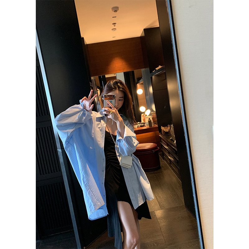 Striped shirt women's summer new relaxed niche Design Hong Kong style shirt top