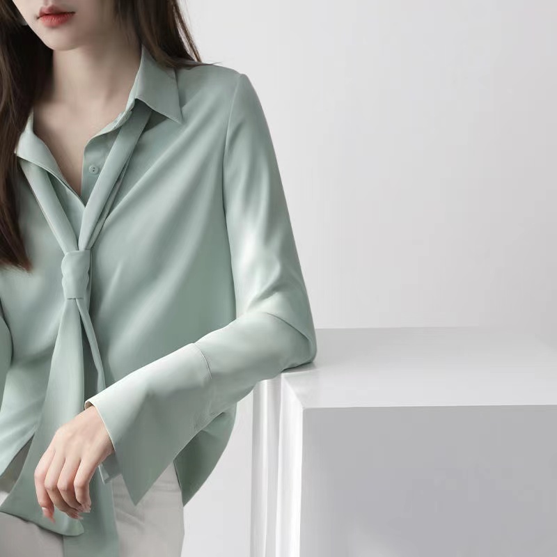 Design sense niche Long Sleeve Chiffon shirt women 2021 new detachable ribbon collar slim white shirt