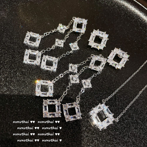 璨若星河几何石耳坠 设计师LULU 镀18K金方块锆石流苏耳环 项链