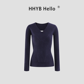 法式 V领收腰毛衣修身 打底针织衫 HHYB别来无恙 2025新款 上衣M1421