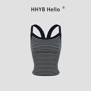 条纹美背性感辣妹针织吊带小背心女修身 HHYB别来无恙 上衣253161