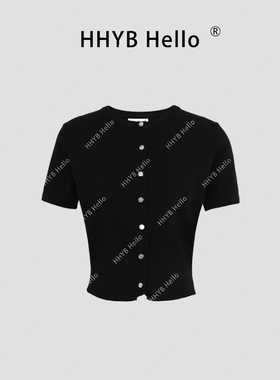 HHYB别来无恙 纯欲百搭修身圆领短袖针织开衫辣妹T恤上衣女M1024
