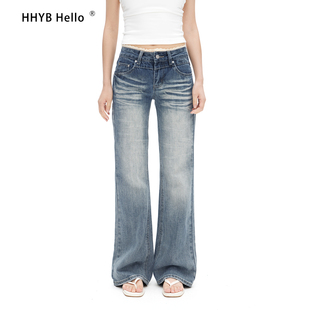 HHYB别来无恙 2026春新款花边蕾丝设计微喇修身低腰牛仔裤Q264001
