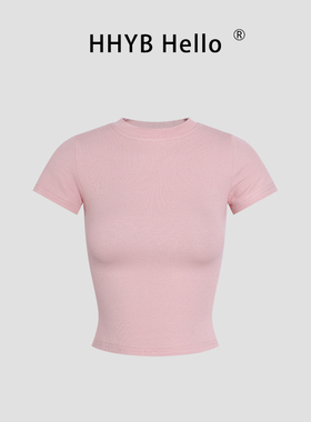 HHYB别来无恙 韩系别致圆领正肩修身短袖T恤女2025新款上衣250184