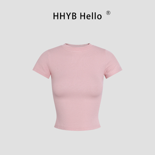 HHYB别来无恙 韩系别致圆领正肩修身短袖T恤女2025新款上衣250184