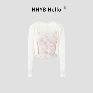 HHYB别来无恙 2025V领蕾丝提花修身内搭可调节短款天丝吊带253137