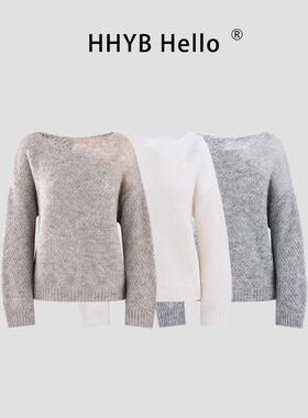 HHYB别来无恙 雾感镂空不规则设计感宽松慵懒高级感套头毛衣M1657