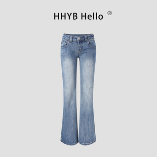 HHYB别来无恙 秋季新款蓝色低腰喇叭牛仔裤女直筒休闲裤Q254308