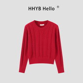 HHYB别来无恙 上衣M1315 麻花针织上衣女2025新款 圆领绒感冬季 新款