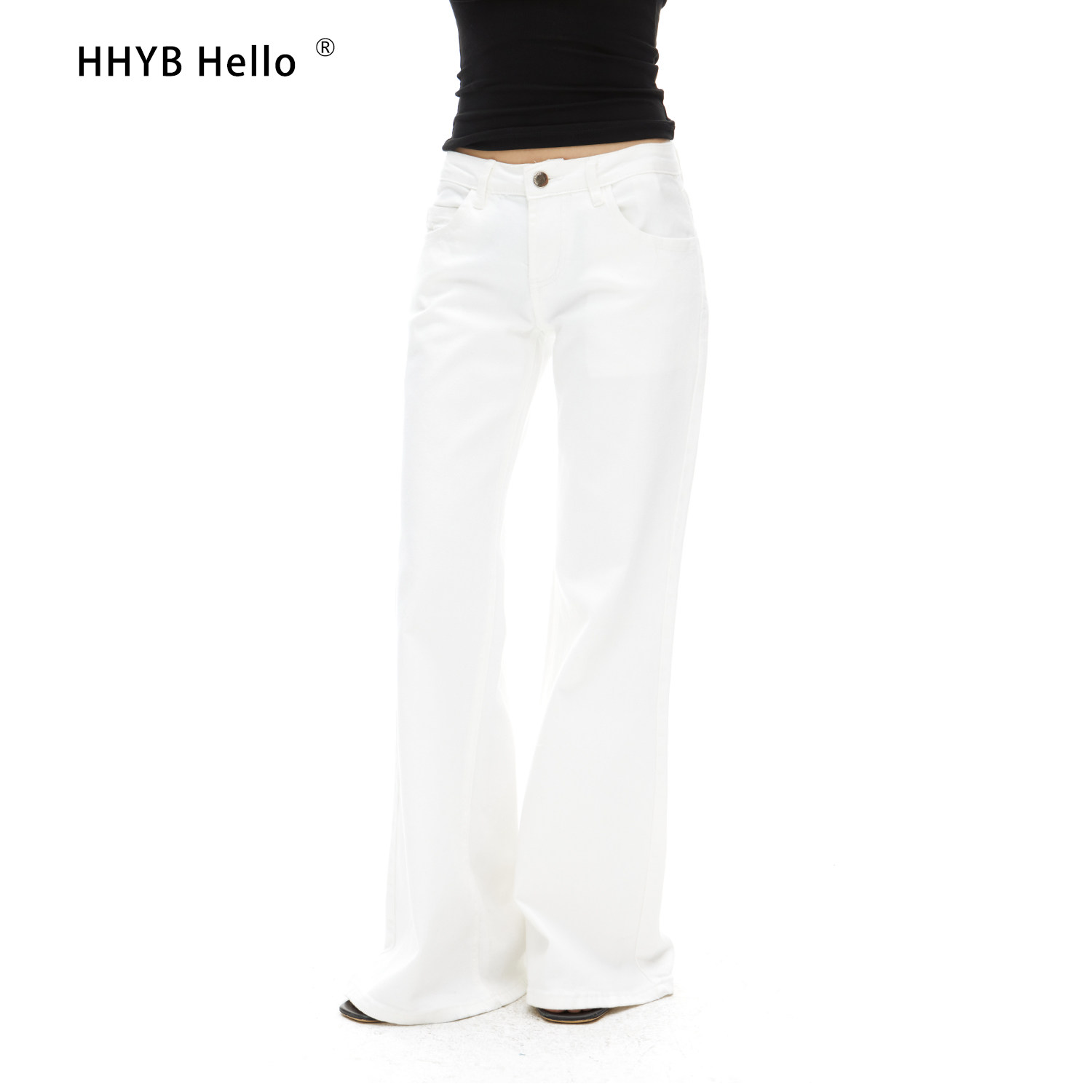 HHYB别来无恙 白色百搭中低腰直筒裤不卡档女显瘦微喇裤Q244181,女装/女士精品,牛仔裤,淘宝优惠券,粉丝福利购,淘宝优惠卷