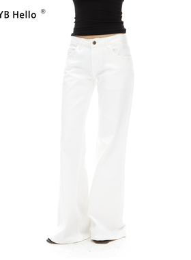 HHYB别来无恙 白色百搭中低腰直筒裤不卡档女显瘦微喇裤Q244181