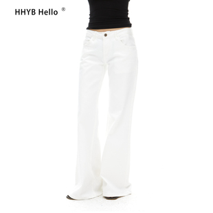 HHYB别来无恙 白色百搭中低腰直筒裤不卡档女显瘦微喇裤Q244181