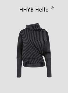 HHYB别来无恙 条纹针织收腰蝙蝠袖毛衣慵懒高级感套头上衣女M1536
