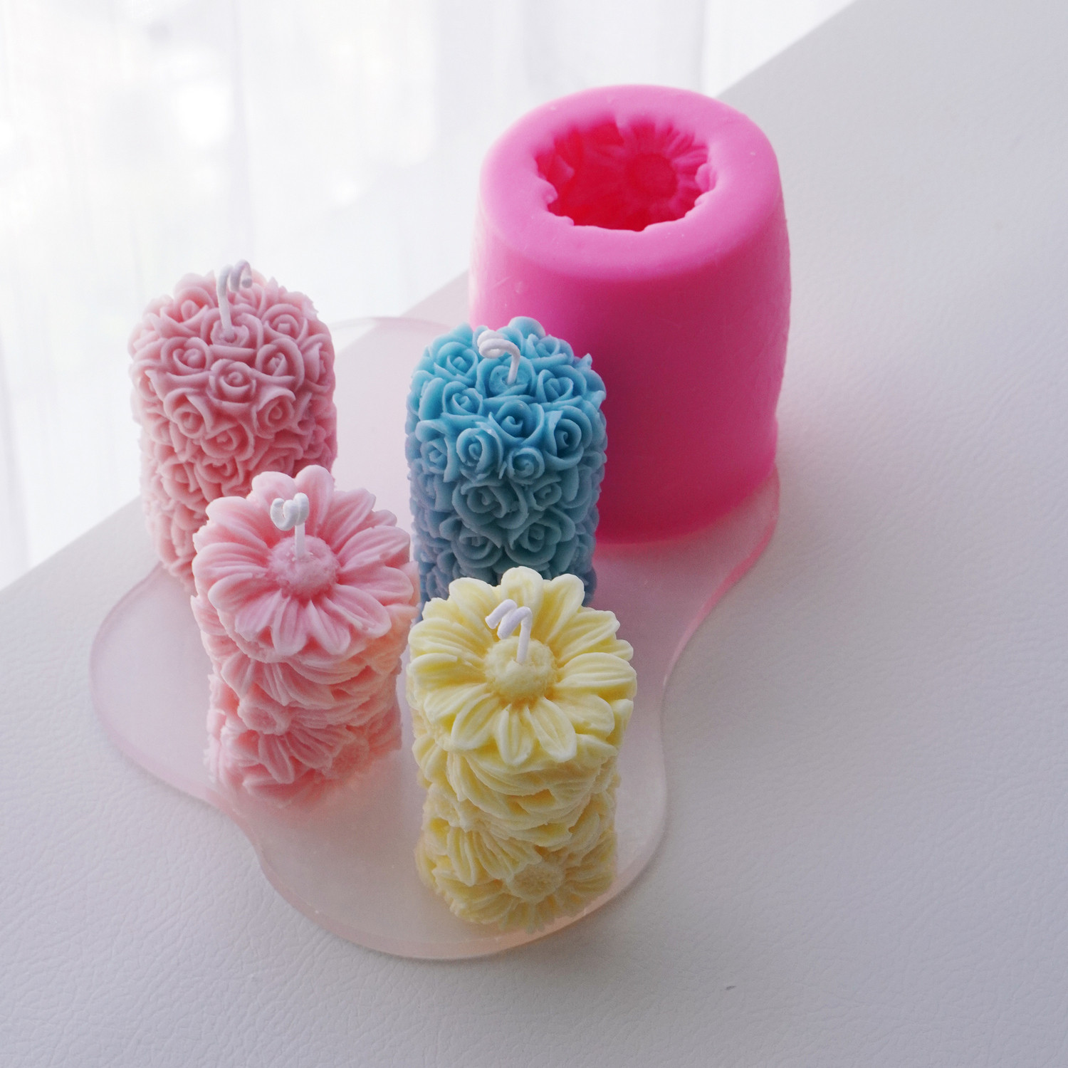 自制香薰蜡烛手工diy蜡烛硅胶模具手工皂模型石膏模具花柱2048