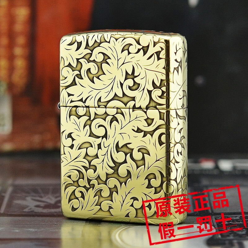 正品ZIPPO打火机 204b/168 盔甲纯铜五面环绕精雕 富贵繁花唐草