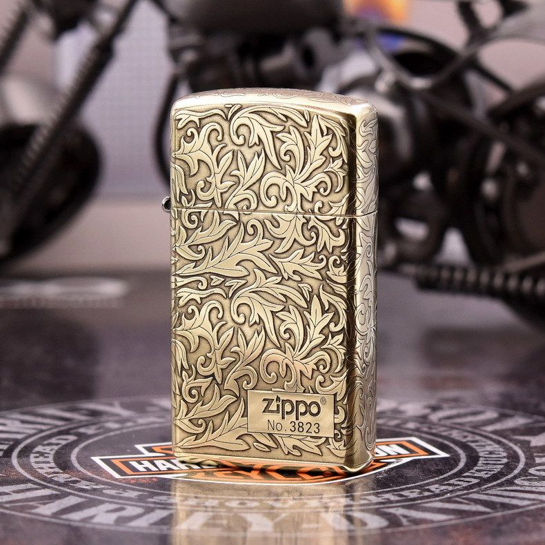 原装正品ZIPPO防风打火机DIY纤巧女士纯铜窄机精雕细花唐草右下标