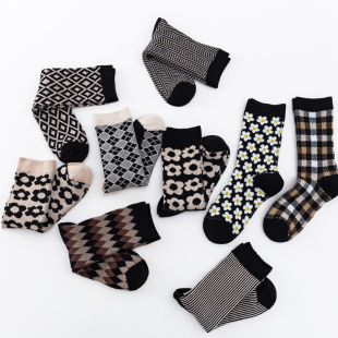 复古针织袜子女中筒袜春秋款 堆堆袜女士长袜潮 棉袜学院风百搭韩版