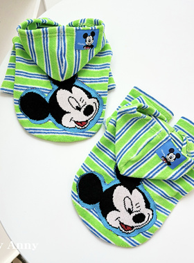 米奇条纹毛巾连帽卫衣外套原创宠物衣服草绿色显白比熊雪纳瑞