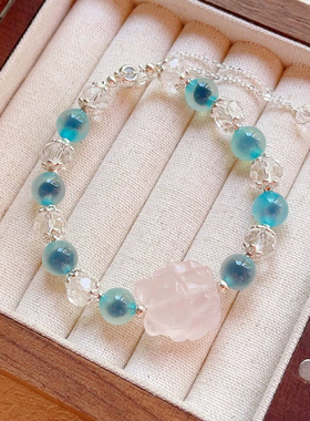 杭州景区同款 草莓晶九尾狐手串蓝色溏心玛瑙恋爱护身闺蜜手链