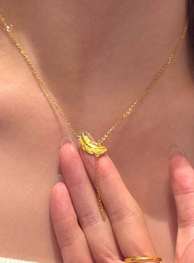 格调小红书爆款气质金色拉丝羽毛流苏极细项链沙金精致百搭款小众