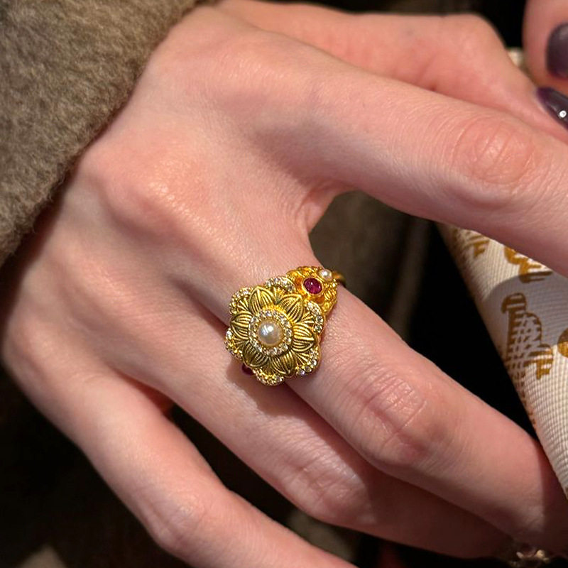 繁花似锦小金花珍珠戒指