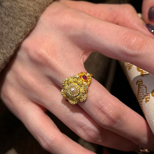 繁花似锦小金花珍珠戒指