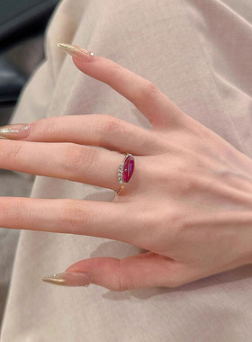 格调小红书爆款日系高级宝石椭圆粉水滴戒指显白气质百搭食指戒指
