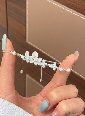 格调Q时尚ins小清新百搭滴油珐琅渐变兰花手链轻奢可抽拉手饰女