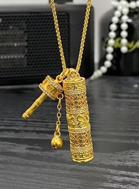 格调 小红书爆款古法新中式拨浪鼓六字真言佛吊坠首饰品锁骨链
