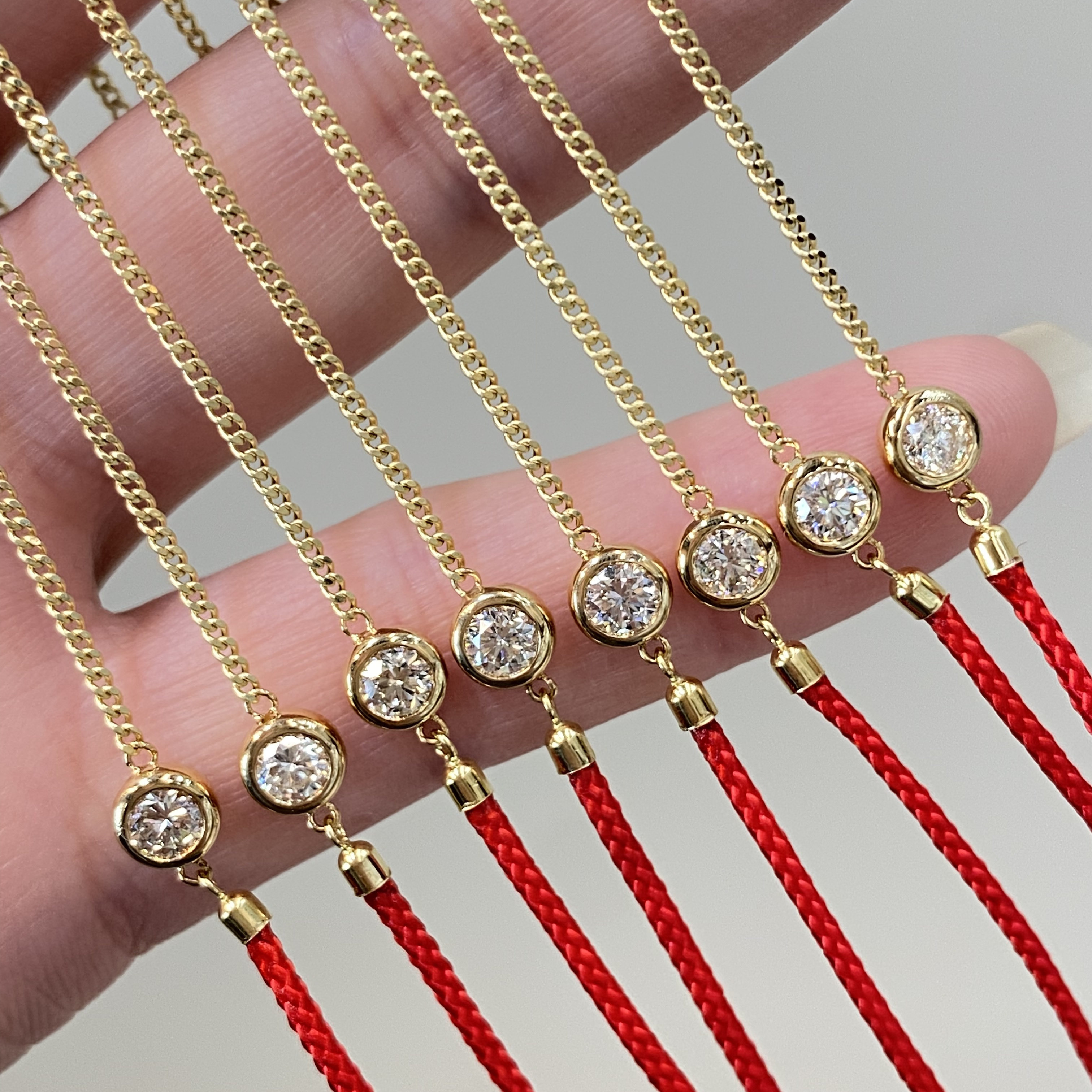 马年新年礼物18k金天然钻石泡泡法国红绳手链女本命年手绳情人节