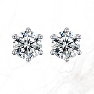 18K金天然真钻钻石四爪六爪耳钉女泡泡牛头轻奢超闪爆闪时尚耳饰