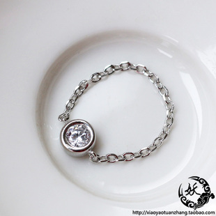 925纯银戒指 韩版软链条戒指 闪钻 细款 百搭时尚简约 女友礼物