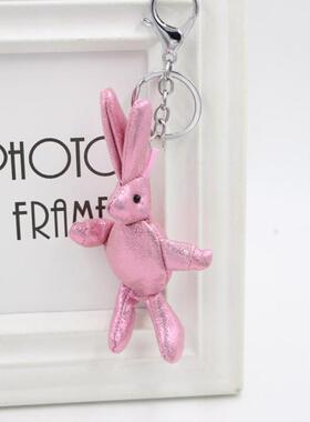 女生可爱兔子包包钥匙扣 长耳朵兔子粉色布娃娃零钱包手机挂件