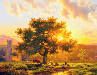 新款印花新款 法国正品DMC十字绣 客厅画田园 夕阳牧歌放牧者