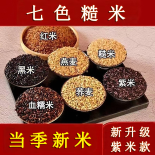 七色糙米粗粮健身主食餐米饭三色糙米黑米红米紫米五谷杂粮饭饱腹