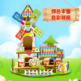 儿童木质3D立体建筑拼图模型 积木STEM教具 男孩女孩生日礼物拼装