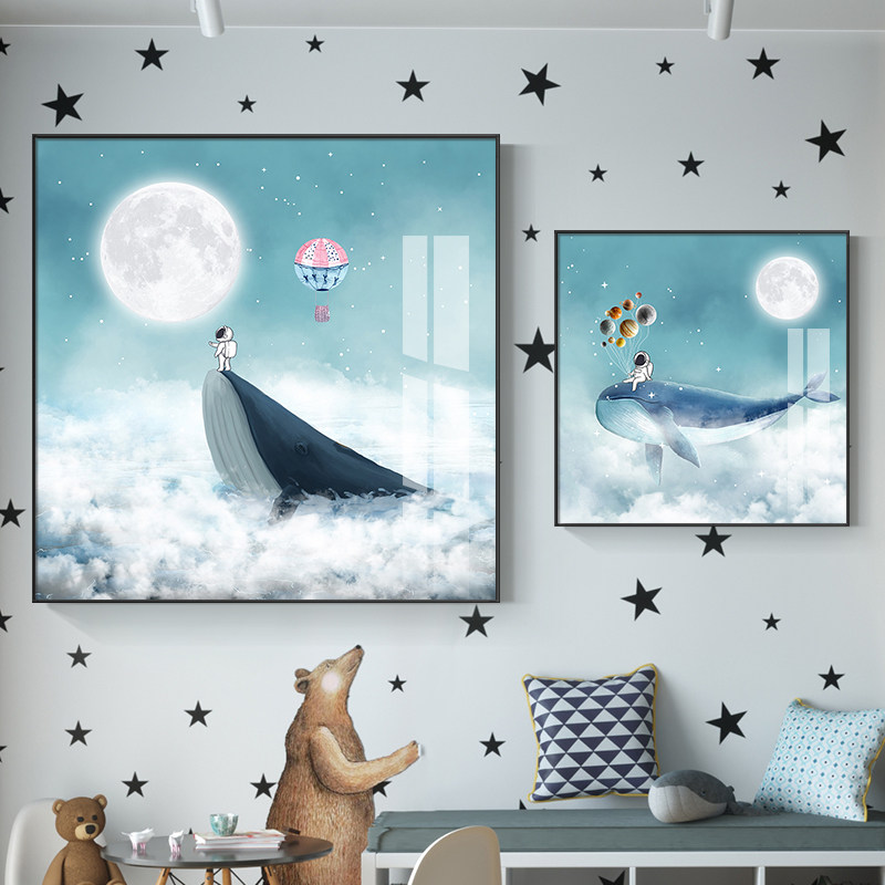 卧室床头卡通动漫动物装饰画儿童房温馨壁画可爱男孩女孩房间挂画