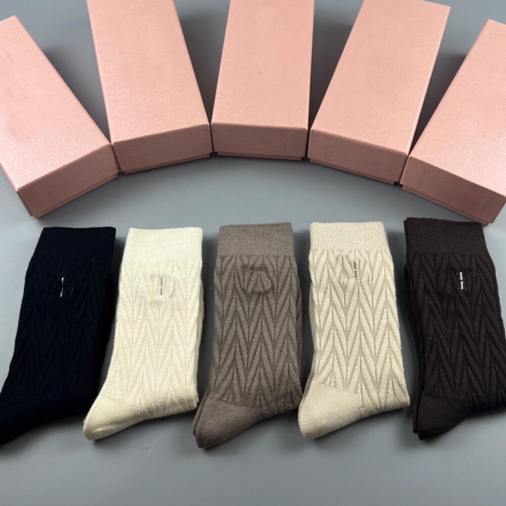 女士羊绒中筒袜简约百搭时尚菱形格纹女袜一盒5双装