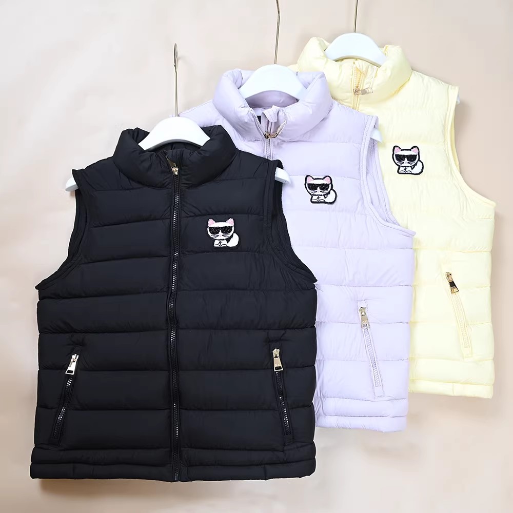 美系K尔 女士刺绣卡通猫立领保暖加厚棉服马甲