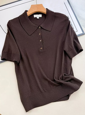 休闲风撞色翻领短袖针织衫女套头POLO领气质高级感百搭上衣