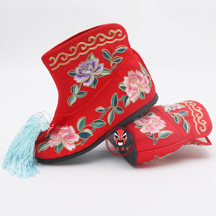 三义斋戏曲轮胎底内高女打靴北京工艺加高女彩快靴刀马旦武旦打鞋