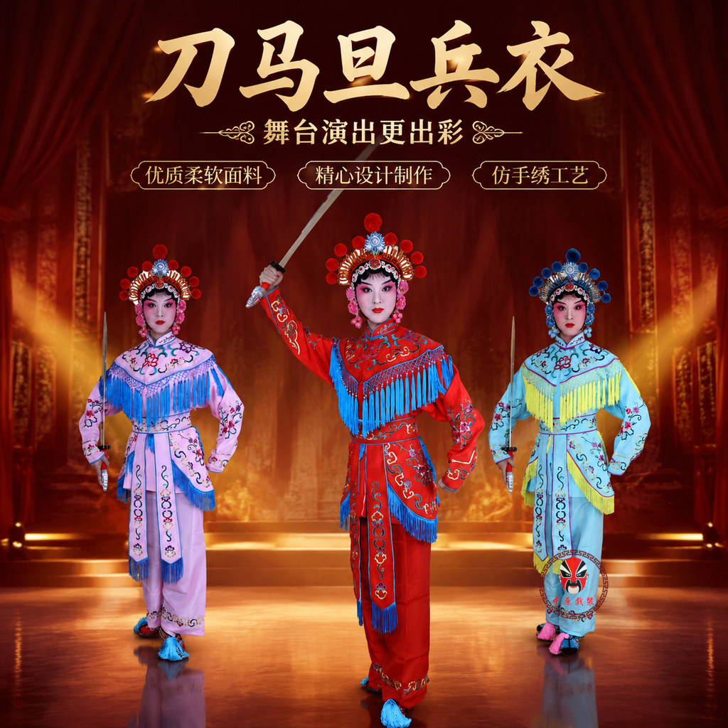 中原戏装优选刀马武旦女打衣戏剧杨门女将穆桂英成人儿童女兵衣