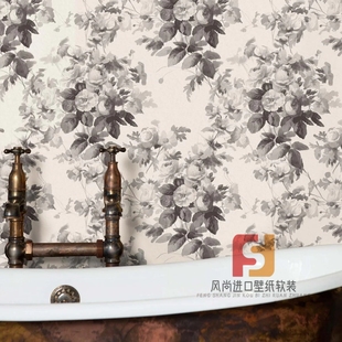 Grey 大花背景墙壁纸 Rose 个性 London 客厅卧室 英式 Smoke 玫瑰